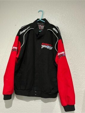 Snap Black and Red Racing-Style Bomber Jacket